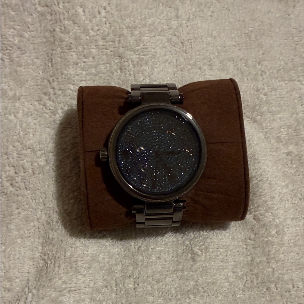 Michael Kors Silver Watch with Glittering Black Dial